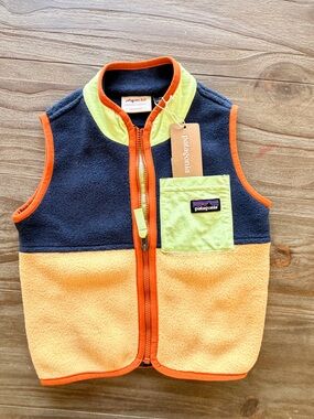 Patagonia Kids Fleece Vest Navy, Yellow-Green, Orange
